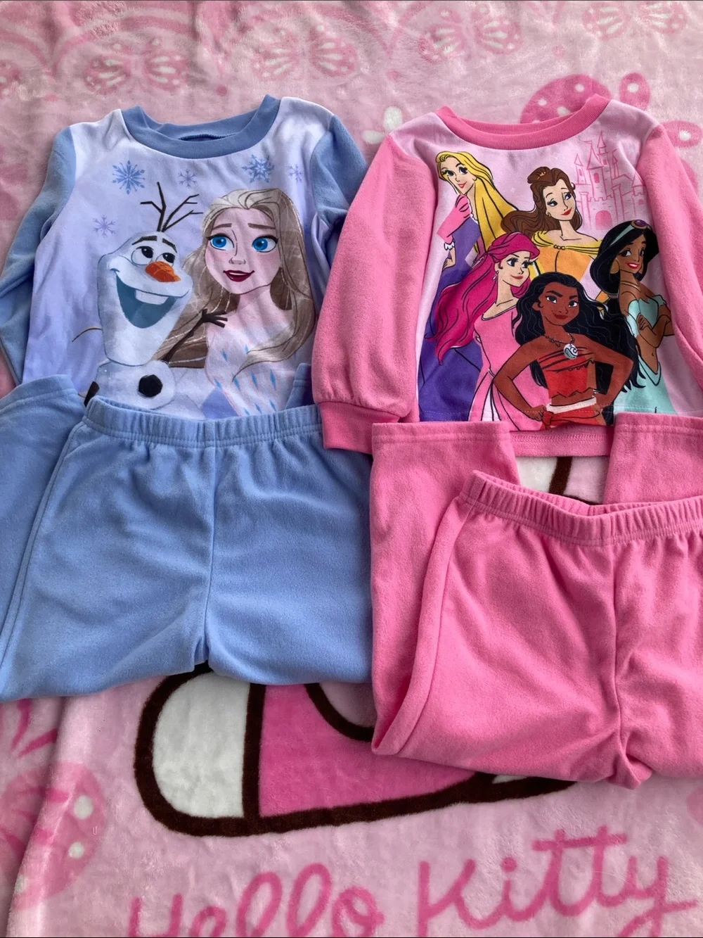 Disney Kids Pajama Set - Light Blue Frozen & Pink Princess